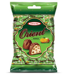 Продуктови Категории Шоколади Tayas Шоколадови бонбони млечен шоколад с манго 1000 гр